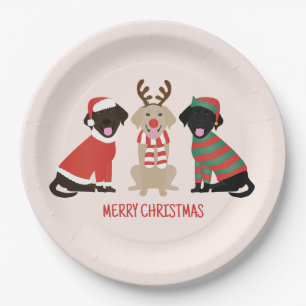Merry Christmas Labrador Retriever Dogs Paper Plate