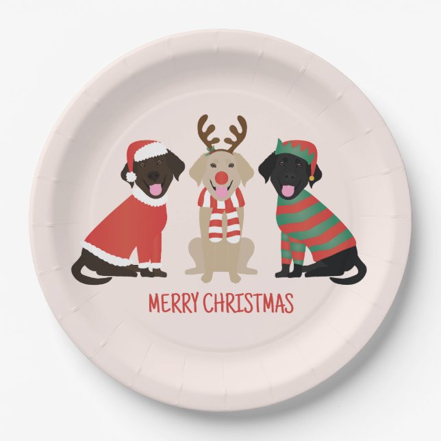 Merry Christmas Labrador Retriever Dogs Paper Plate (Front)