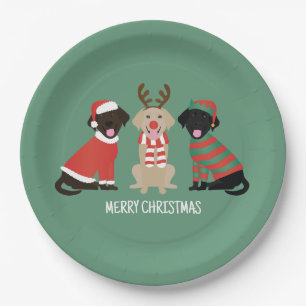 Merry Christmas Labrador Retriever Dogs Paper Plate