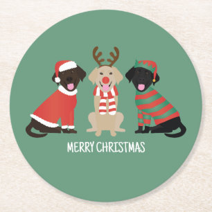 Merry Christmas Labrador Retriever Dogs Round Paper Coaster
