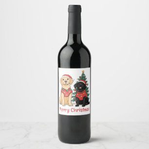 Merry Christmas Labrador Retriever Dogs Wine Label