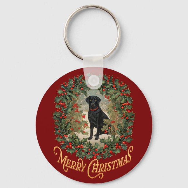 Merry Christmas Labrador Retriever Key Ring (Front)