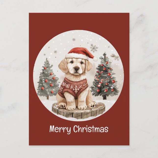 Merry Christmas Labrador Retriever Puppy Postcard (Front)