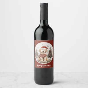 Merry Christmas Labrador Retriever Puppy Wine Label