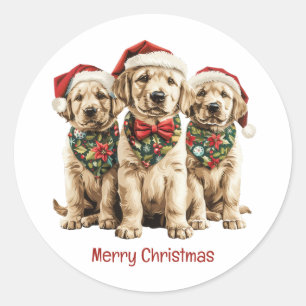 Merry Christmas Labrador Retriever Santa Puppy Dog Classic Round Sticker