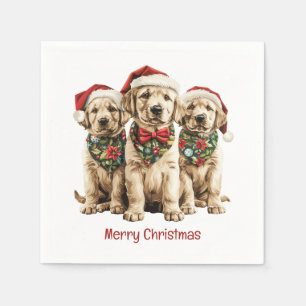 Merry Christmas Labrador Retriever Santa Puppy Dog Napkin