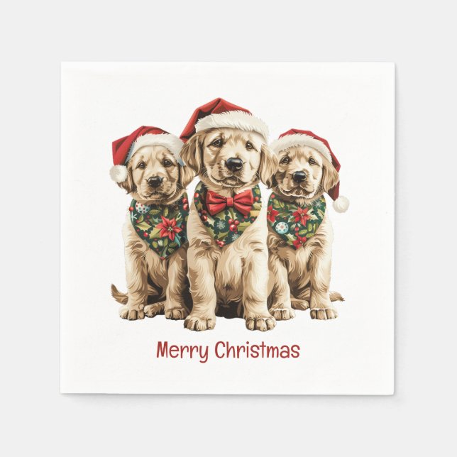 Merry Christmas Labrador Retriever Santa Puppy Dog Napkin (Front)