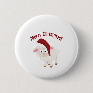 Merry Christmas Lamb 6 Cm Round Badge