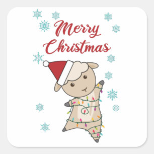 Merry Christmas Lamb Sheep Snow Winter Sheep Square Sticker