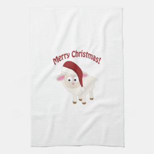 Merry Christmas Lamb Tea Towel