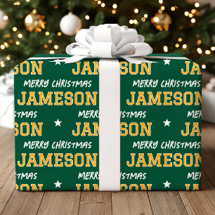 Merry Christmas Large Scale Custom Green Gold Wrapping Paper