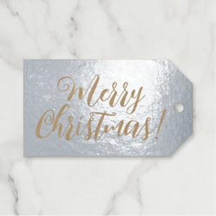 Merry Christmas lavish script kraft paper silver Gift Tags