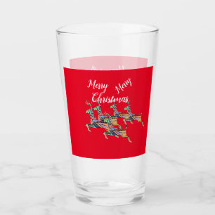 Merry Christmas Leaping Deer  Glass