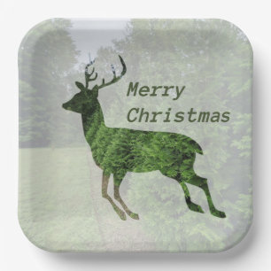 Merry Christmas Leaping Deer Paper Plate