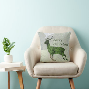 Merry Christmas Leaping Deer Throw Pillow