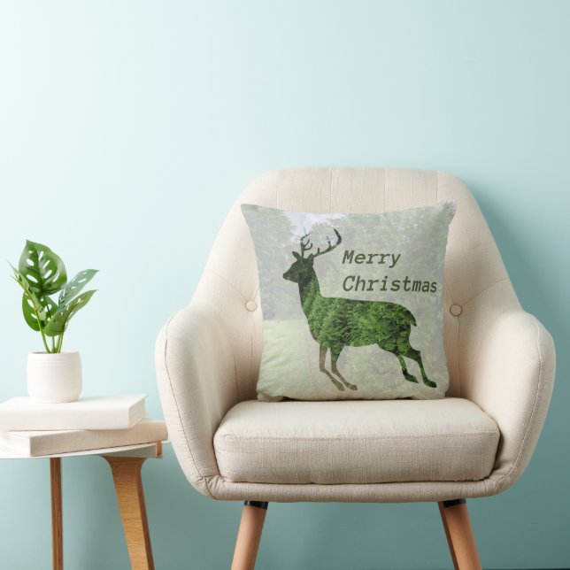 Merry Christmas Leaping Deer Throw Pillow (Chair)