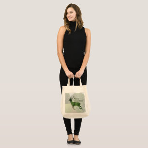 Merry Christmas Leaping Deer Tote Bag