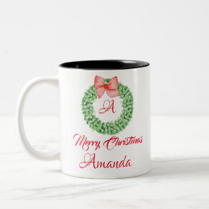 Merry christmas leaves Two-Tone coffee mug