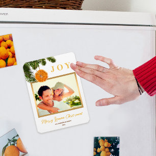 Merry Christmas Lemon Gold Photo Magnet Card