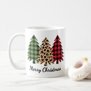 Merry Christmas Leopard and Plaid Trees Coffee Mug