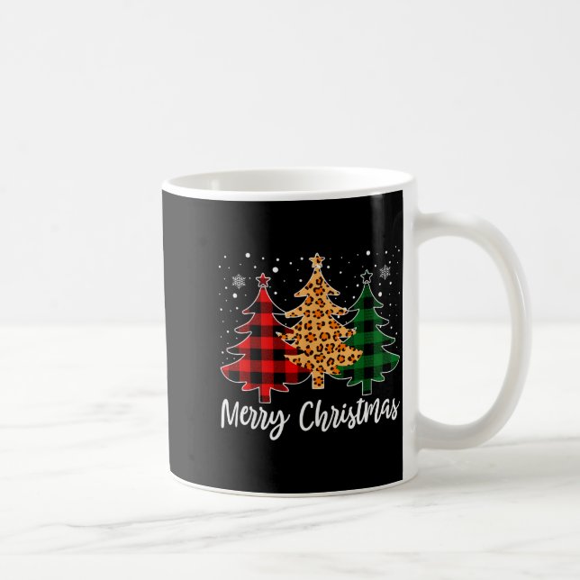 Merry Christmas Leopard Buffalo Plaid Christmas Tr Coffee Mug (Right)