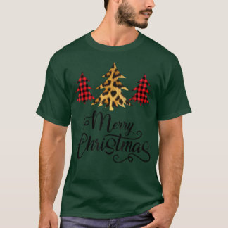 Merry Christmas Leopard Buffalo Plaid Pattern Chri T-Shirt