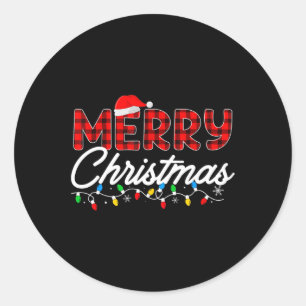 Merry Christmas Leopard Buffalo Red Plaid For Men Classic Round Sticker