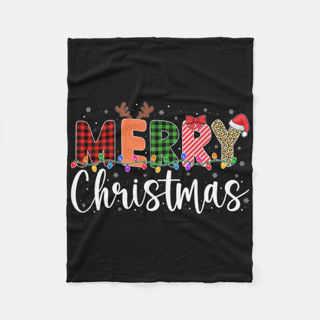 Merry Christmas Leopard Buffalo Red Plaid For Men  Fleece Blanket (Front)