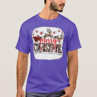 Merry Christmas Leopard Buffalo Red Plaid Kids Men T-Shirt