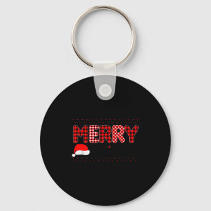 Merry Christmas Leopard Buffalo Red Plaid Santa Ha Key Ring