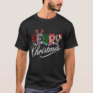 Merry Christmas Leopard Buffalo Red Plaid Xmas Lig T-Shirt