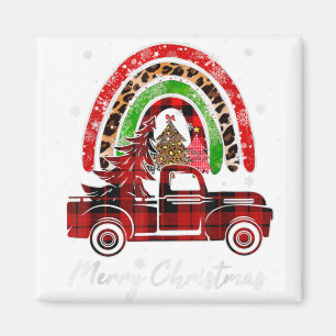 Merry Christmas Leopard Buffalo Truck Tree Red Pla Magnet