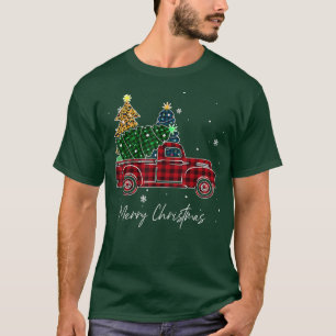 Merry Christmas Leopard Buffalo Truck Tree Red Pla T-Shirt