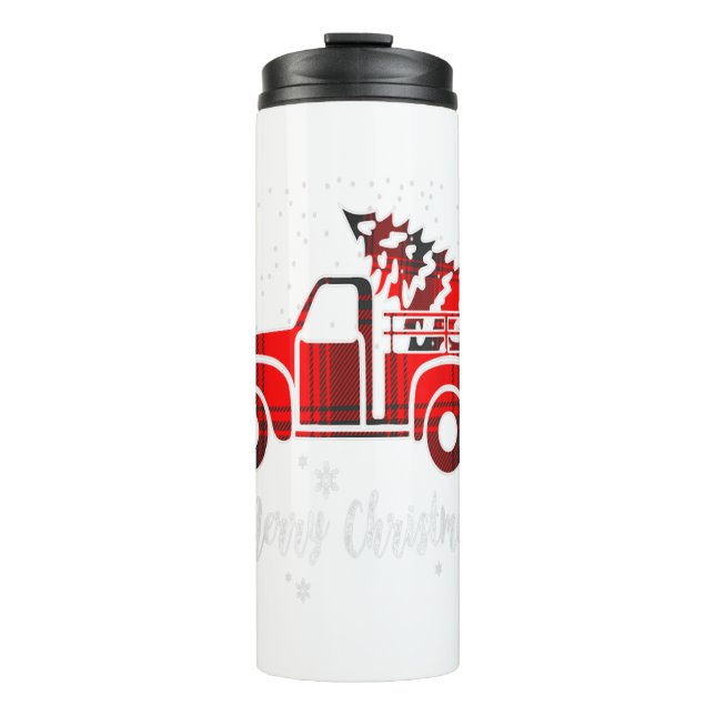 Merry Christmas Leopard Buffalo Truck Tree Red Pla Thermal Tumbler (Front)