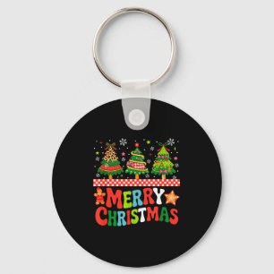 Merry Christmas Leopard Colorful Xmas Trees Bow Ti Key Ring