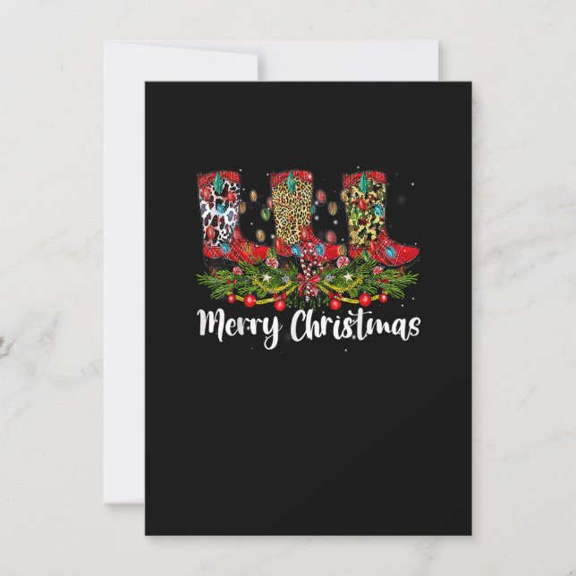 Merry Christmas Leopard Cowboy Boot Western Santa  Invitation (Front)
