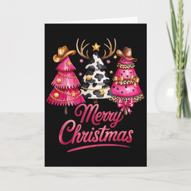 Merry Christmas Leopard Cowhide Nk Xmas Tree Rodeo Card (Front)