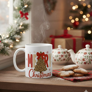 Merry Christmas Leopard Knit Holiday Mug Gift