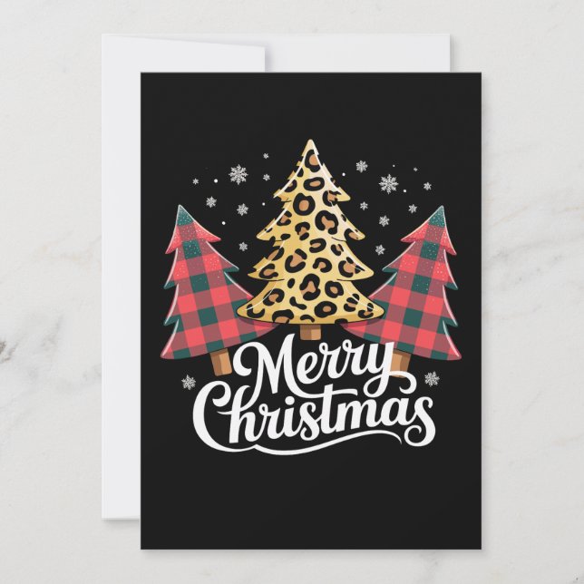 Merry Christmas Leopard Plaid Tree Xmas Holiday Card (Front)