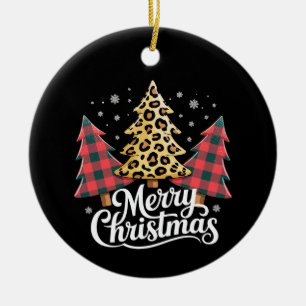 Merry Christmas Leopard Plaid Tree Xmas Holiday Ceramic Ornament
