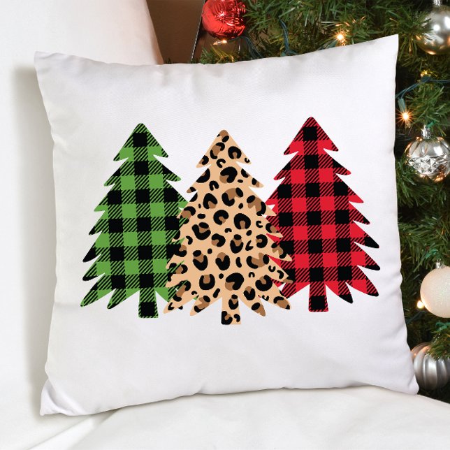 Merry christmas leopard print buffalo plaid cushion (Creator Uploaded)