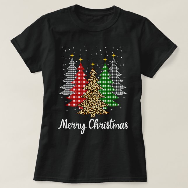 Merry Christmas Leopard Print Tree Christmas Xmas  T-Shirt (Design Front)