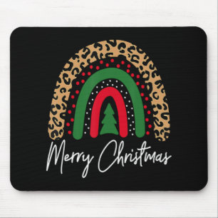 Merry Christmas Leopard Rainbow Pajamas Xmas Teach Mouse Pad