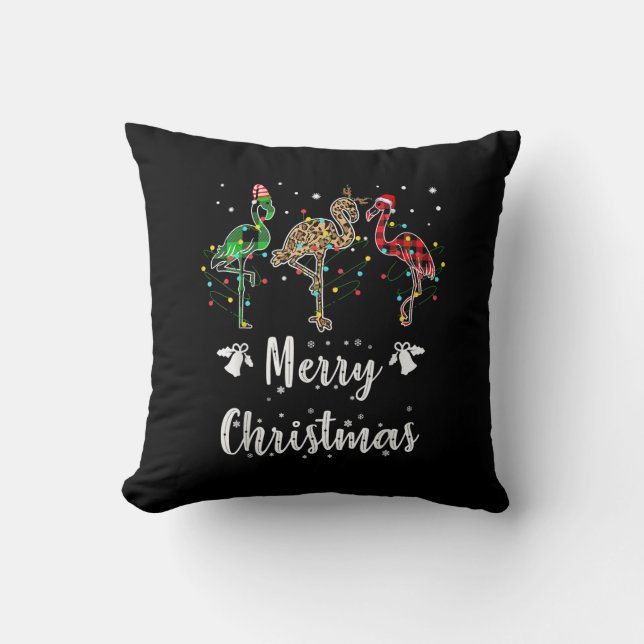 Merry Christmas Leopard Red Green Plaid Flamingo Cushion (Front)