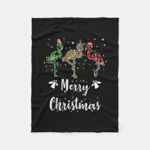 Merry Christmas Leopard Red Green Plaid Flamingo Fleece Blanket