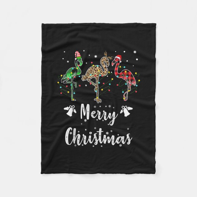 Merry Christmas Leopard Red Green Plaid Flamingo Fleece Blanket (Front)