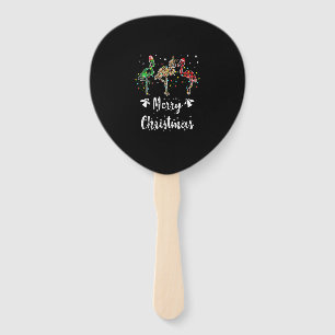 Merry Christmas Leopard Red Green Plaid Flamingo Hand Fan