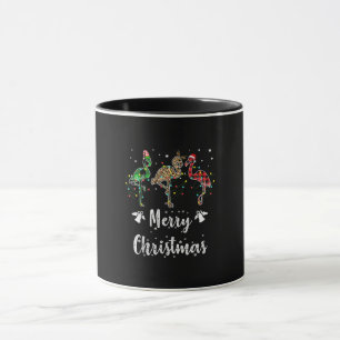 Merry Christmas Leopard Red Green Plaid Flamingo Mug
