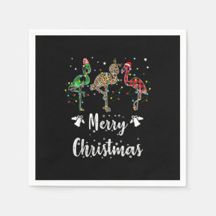 Merry Christmas Leopard Red Green Plaid Flamingo Napkin