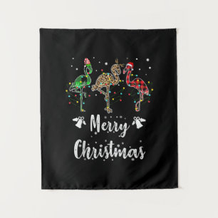 Merry Christmas Leopard Red Green Plaid Flamingo Tapestry